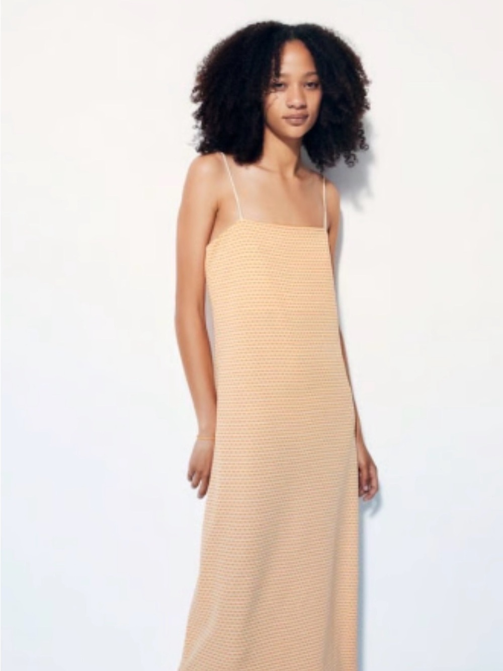 Zara Peach and white jacquard Slip Midi Dress large